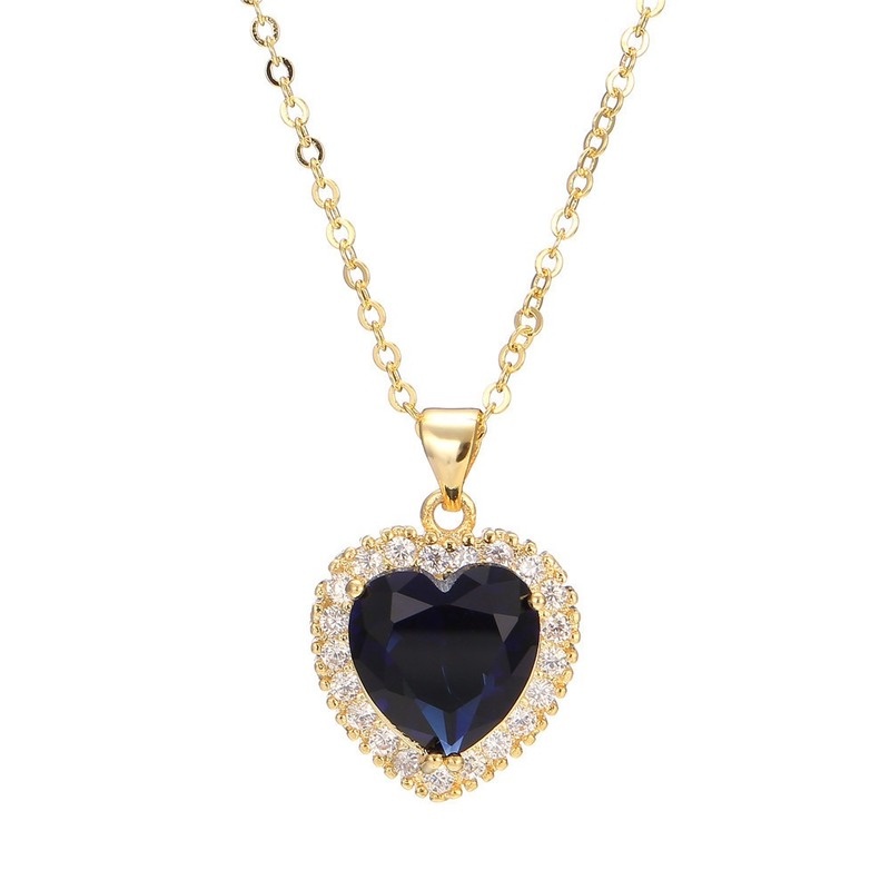 [Ready Stock]Fashion Gold-Plated Inlaid Sapphire Pendant Necklace