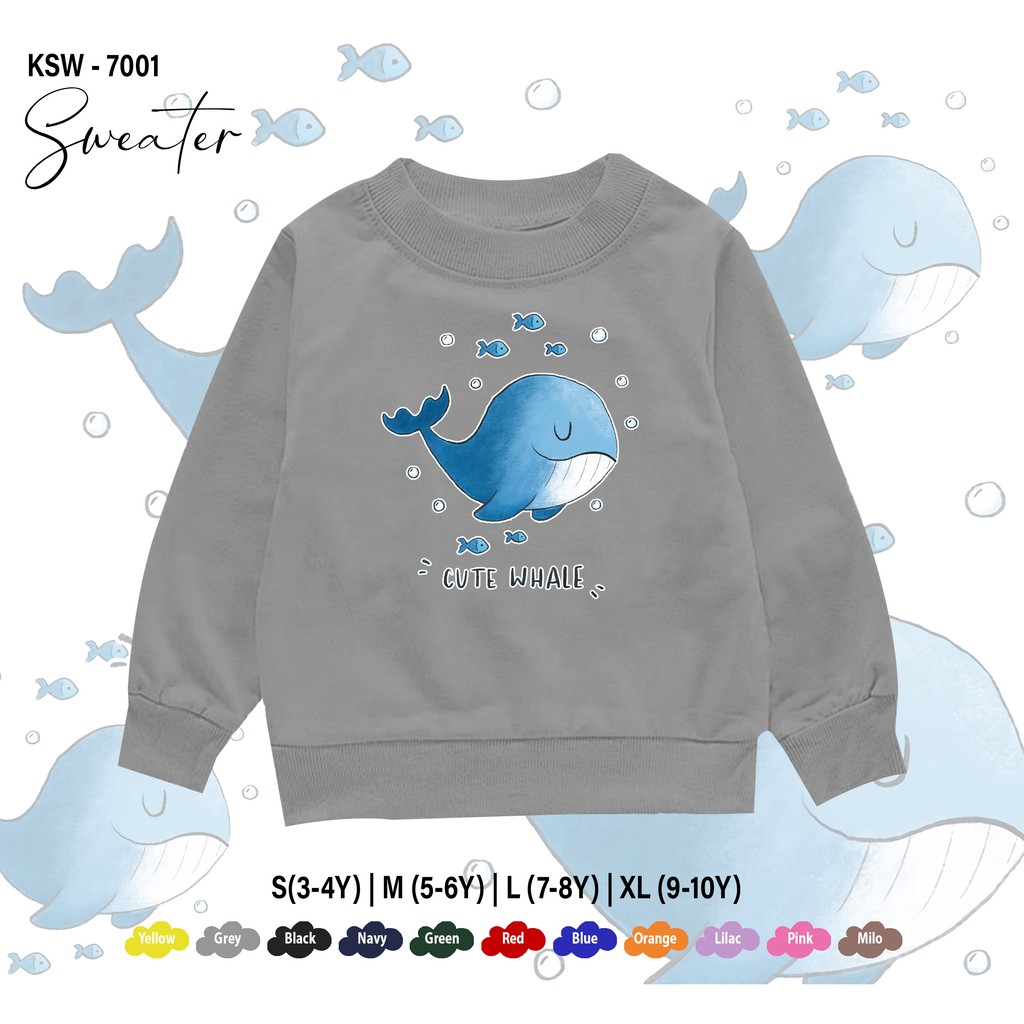 SWEATER ANAK -ANAK / BAJU  KIDS 1-10THN / BAHAN FLEECE PREMIUM ADEM / PAUS WHALE / UNISEX