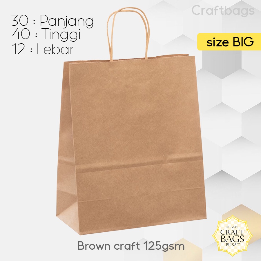 

Papper bag coklat besar 40x12x30 CM / Paperbag coklat polos souvenir packing olshop online shop / Paperbag kado packaging murah tali kertas twist