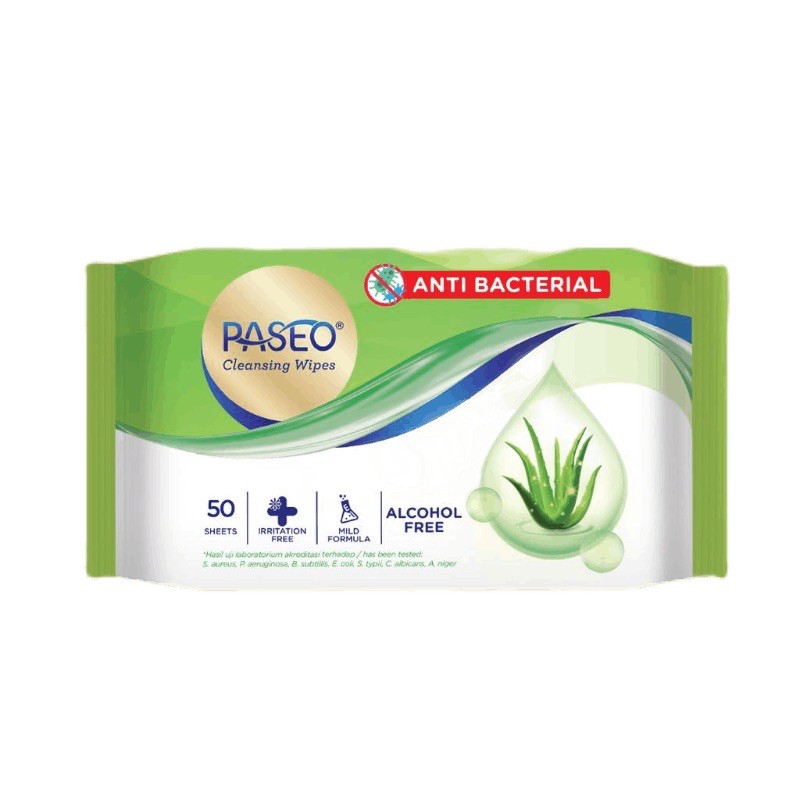 Tisu basah Paseo wipes anti bacterial 50sheets/bungkus)