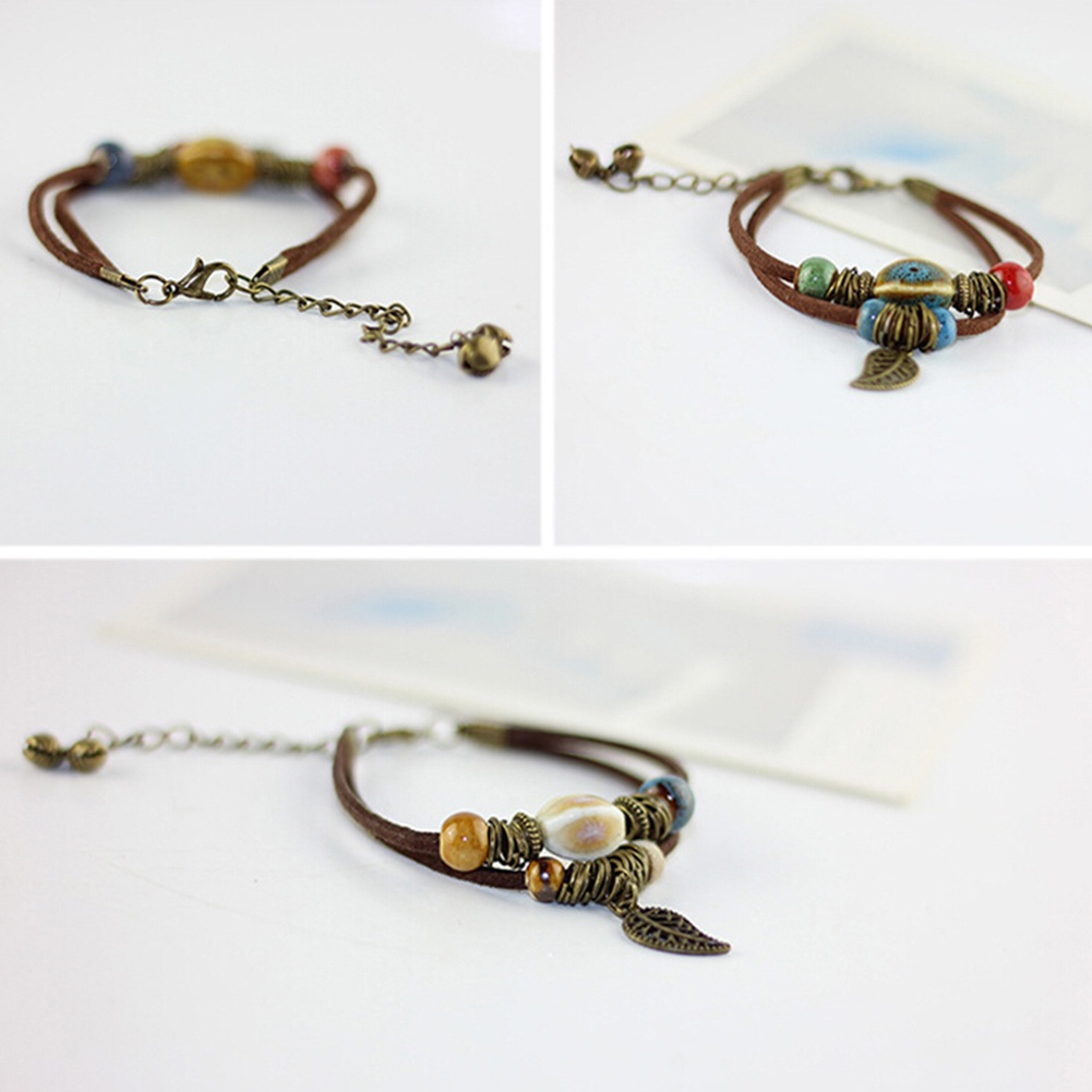 Hu Hu Hu Hu Hu Alat Bantu Pasang Kacamata♡ Gelang Tali Kulit Imitasi Dua Lapis Dengan Manikmanik Keramik Untuk Wanita