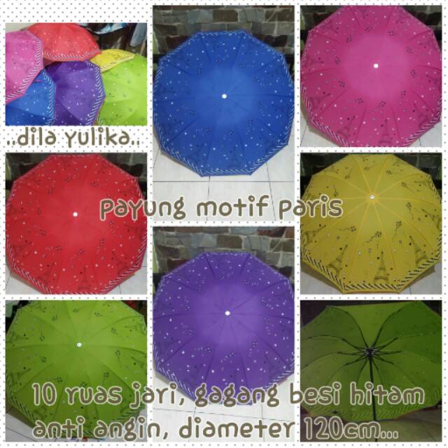Payung lipat motif paris diameter 120cm 10ruas jari merk agoya umbrella