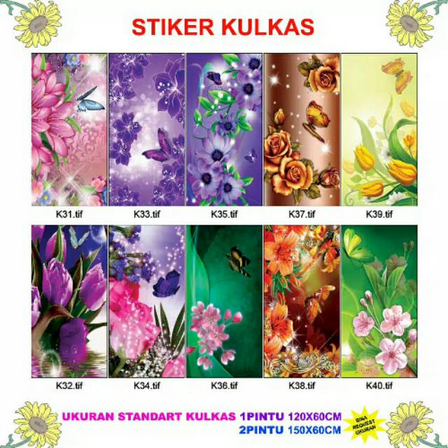 Stiker kulkas 1 pintu aneka motif bunga2 cantik.