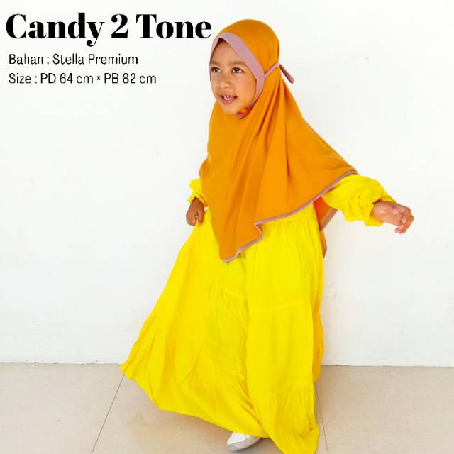 HIJAB ANAK / KHIMAR ANAK - NON PED TALI - CANDY 2 TONE BAHAN STELLA PREMIUM - BEST SELLER BISA COD