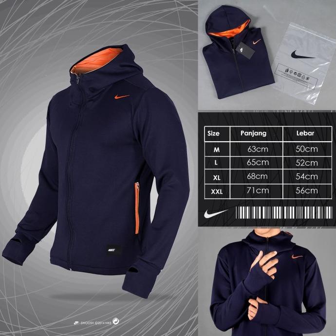 JAKET HOODIE NIKE TRAINING JACKET THUMBHOLE NAVY x ORANGE