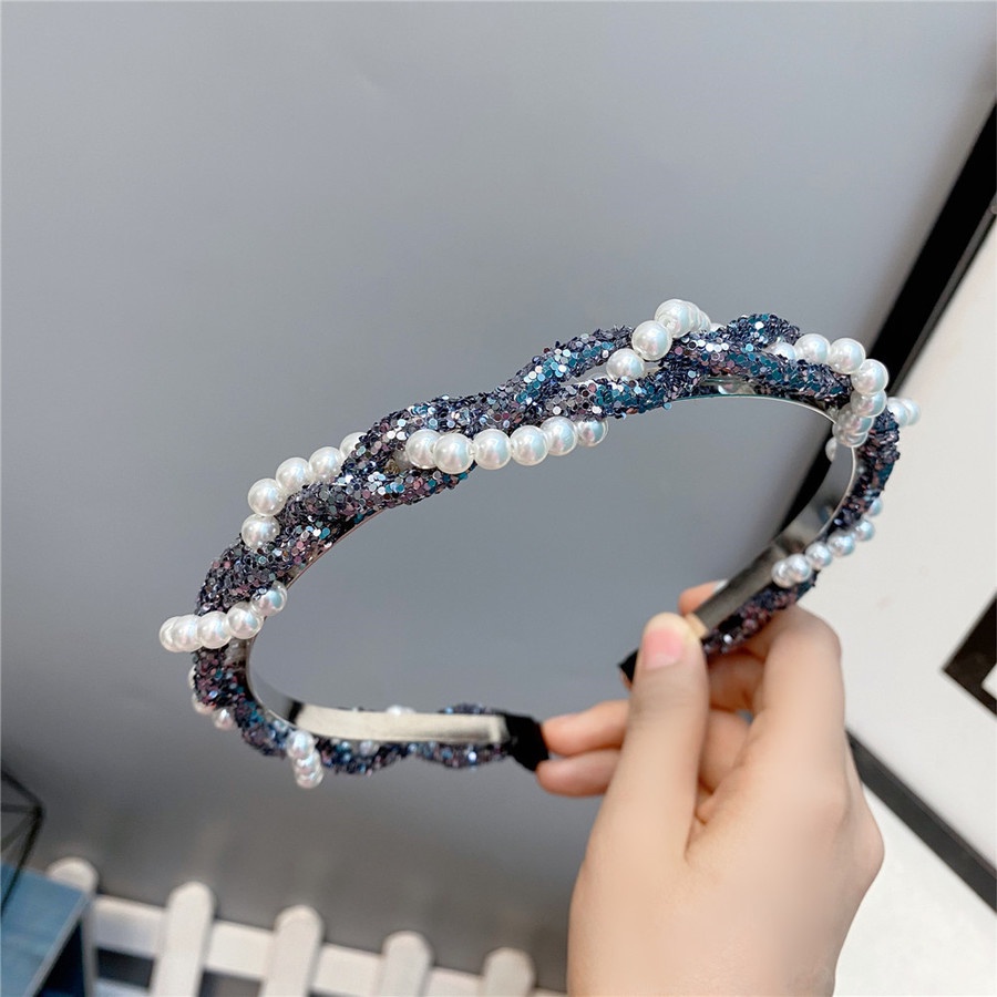 Korean Pearl Sequined Headband Twist Braided Shiny Hair Band Women Hair Accessories