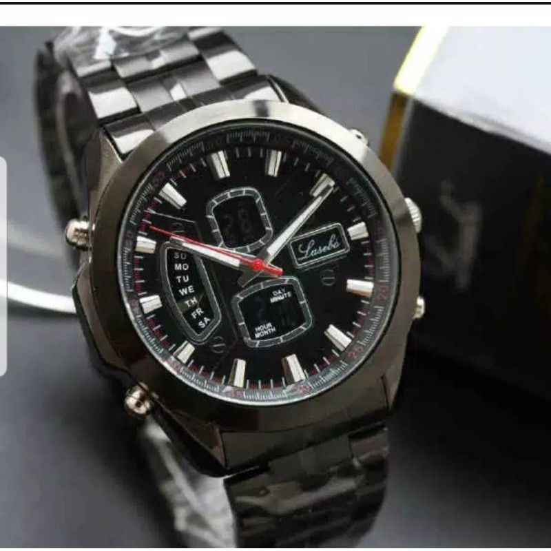 JAM TANGAN PRIA LASEBO ORIGINAL 961 DUAL TIME RANTAI STAINLESS