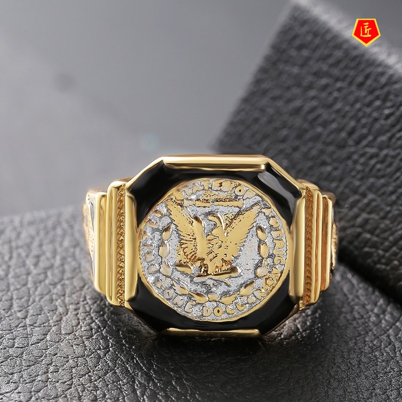 [Ready Stock]Personalized Classic Eagle Dollar Gold Ring