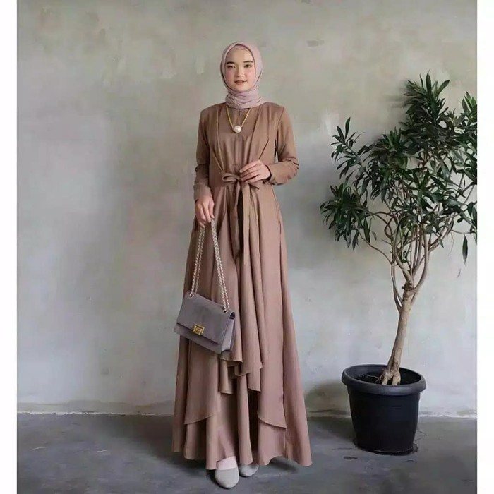 Jual Gamis Polos Premium Premium Hitam Dress maxi Muslimah Fashion F8H9