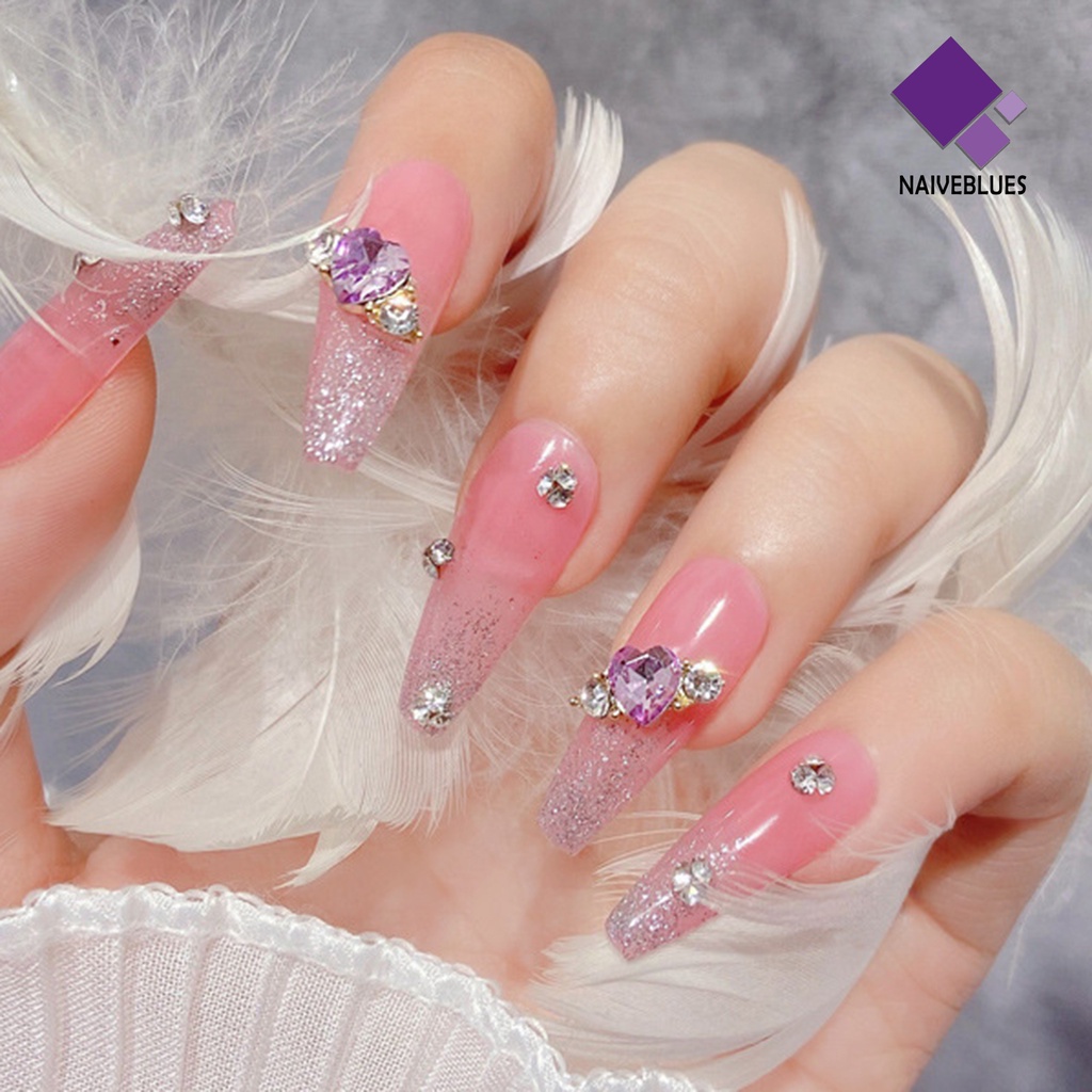 Naiveblue &gt; 10Pcs / Set Ornamen Hati Aksen Berlian Imitasi Bahan Alloy Untuk Aksesoris Nail Art / Manicure DIY