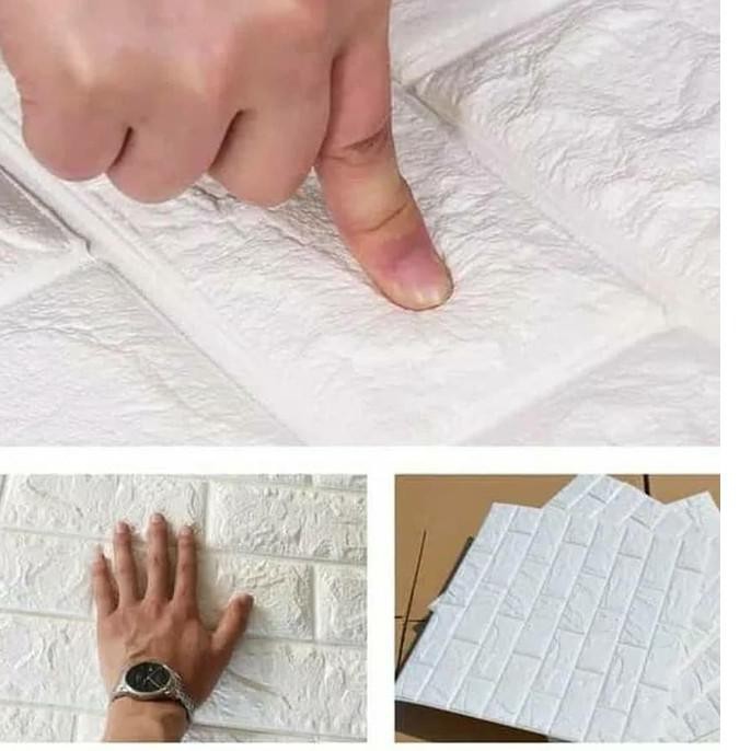 Muraaaahh.. Wallpaper Foam 3D Stiker - Motif Bata -  Warna Putih - Port Surabaya Murah