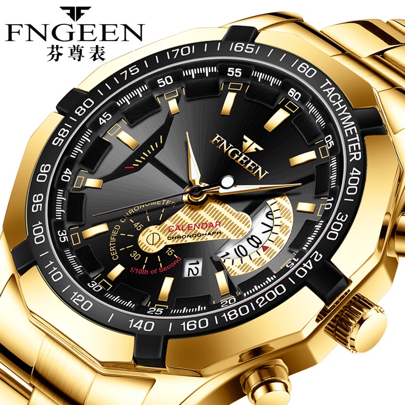 JAM TANGAN FNGEEN IMPORT PRIA STAINLESS ORIGINAL RANTAI GOLD JAM070G1 MURAH EMAS FRANKLIN KEREN ORI