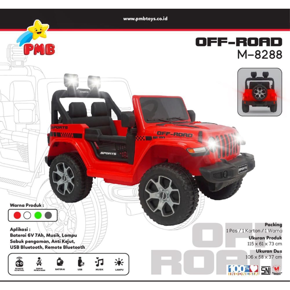 Mobil Aki Anak PMB M8288 Jeep Rubicon Off Road Remote, mobil remote, mobilan anak, mobilan mainan, mainan anak, mobilan murah