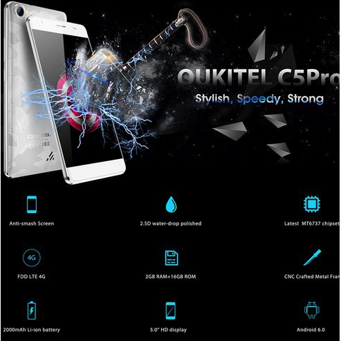 OUKITEL c5pro Smartphone Phone mtk66737 Quad-Core untuk Android 6.0