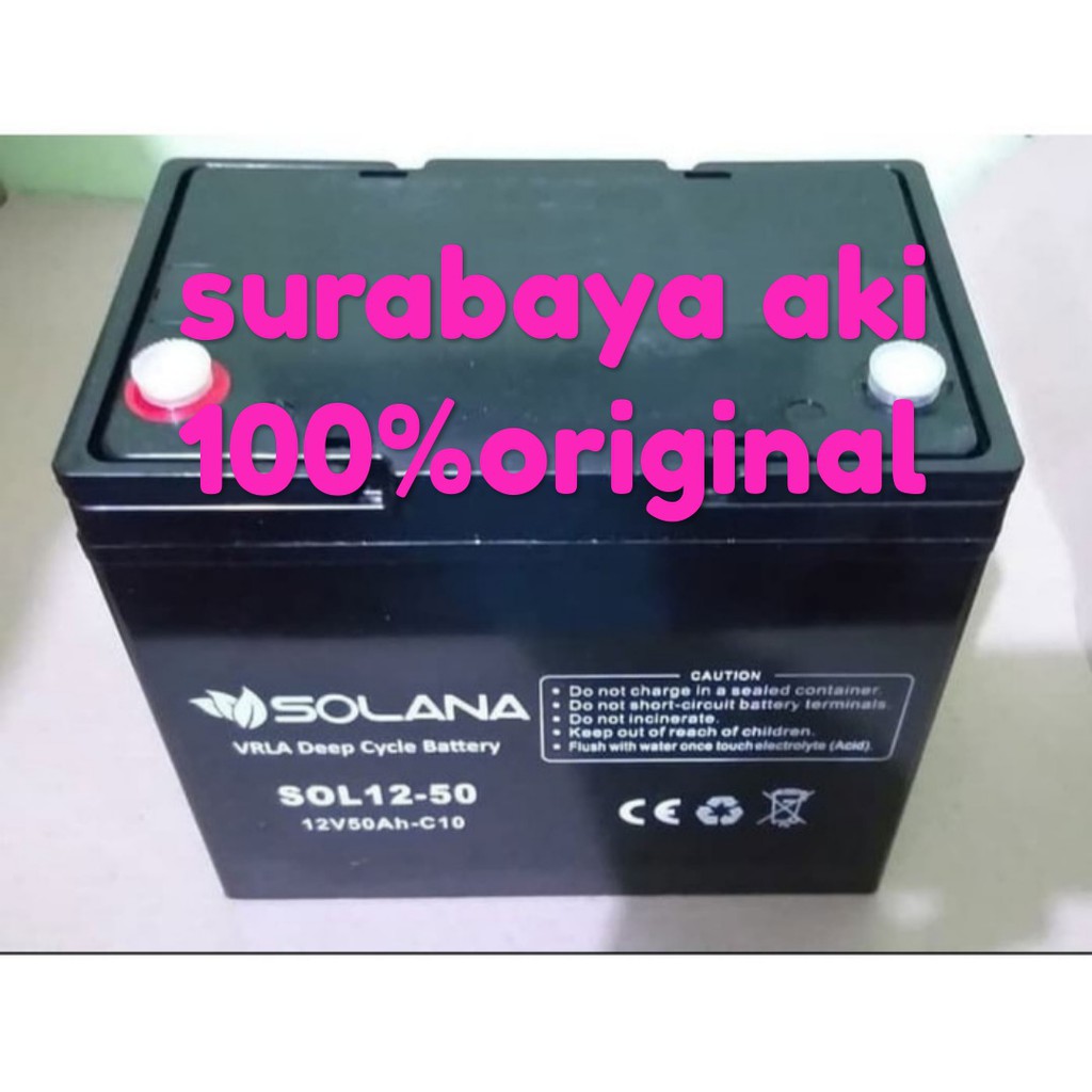 Aki baterai solana vrla deep cycle 12v 12 v 50ah 50AH AKI SOLAR PANEL AKI UPS KWALITAS PREMIUM