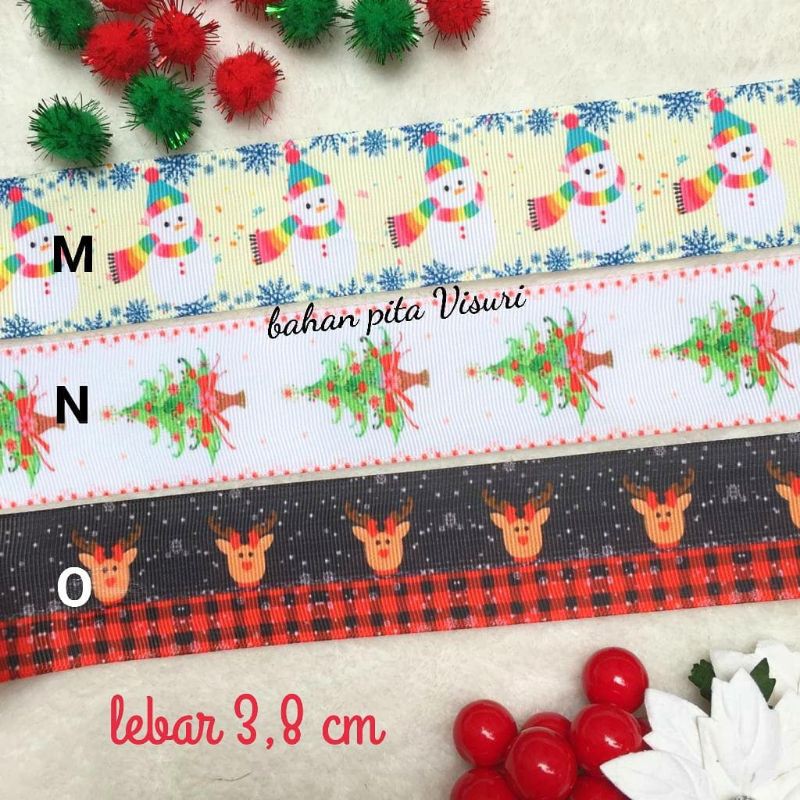 Pita Motif Natal (Merry Christmas)Grosgrain 3,8 cm per yard (90 cm) M - O