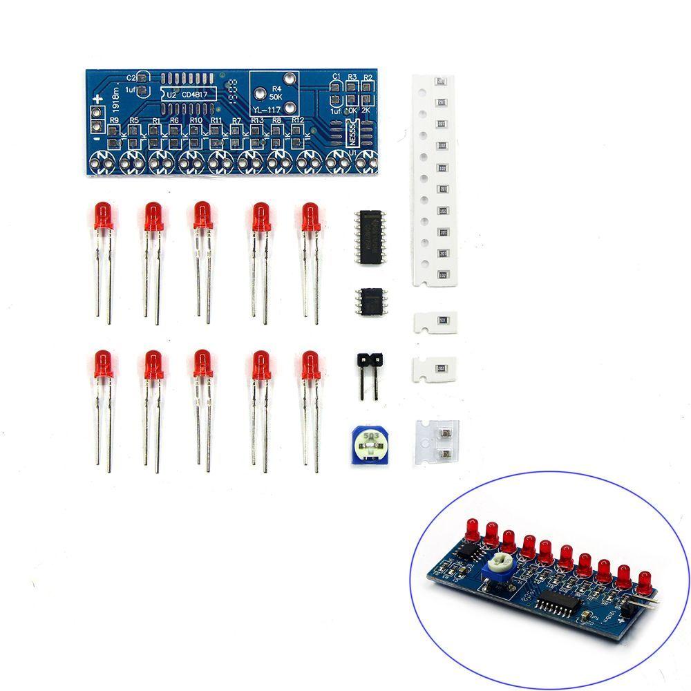 Agustinina Lampu Air DIY Bagian Cerdas Lampu Aliran Lampu Air Mengalir Lampu Indikator Lampu Kit Elektronik Bagian DIY NE555+CD4017 Cahaya