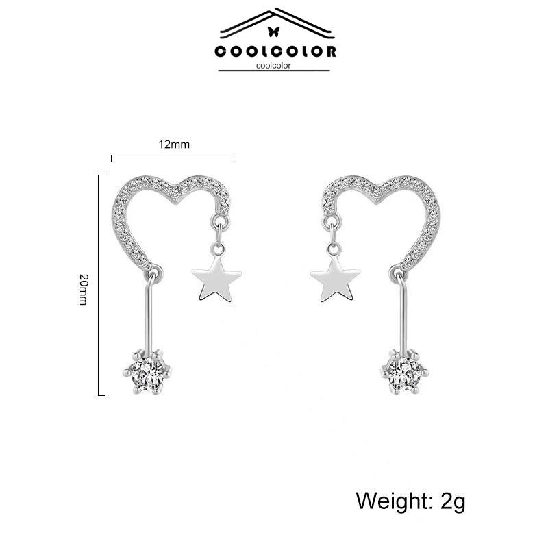 COD 1Sepasang 925 Silver Stud Earrings Indah Cinta Fringe Girl Stars Anting Desain Kecil Berkualitas Tinggi- cl