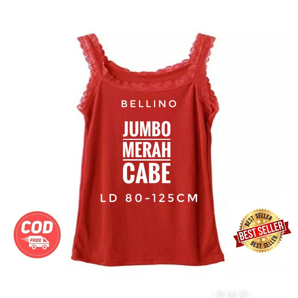 Camisol Tank Top Jumbo Renda Fit to XXL Viorano Super Soft Tanktop Jumbo Wanita Viorano Tangtop Adem-Merah cabe