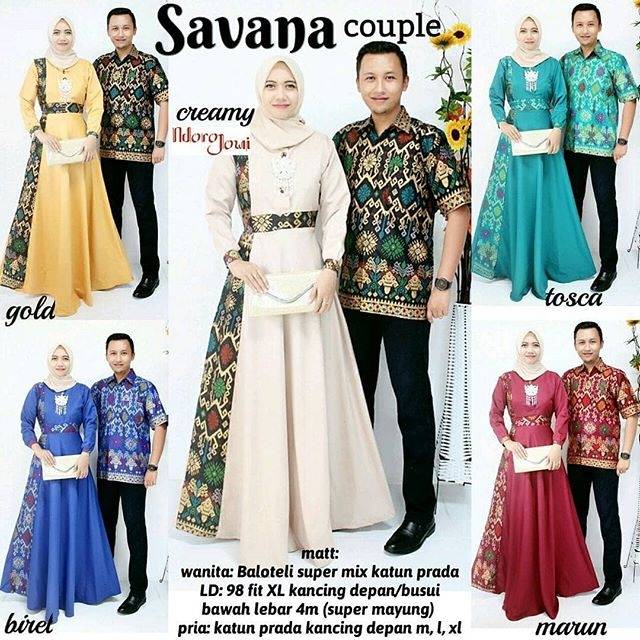 Baju Batik Couple Kebaya Batik Savana Set Rok panjang Hem Kemeja Cowok Lengan Pendek