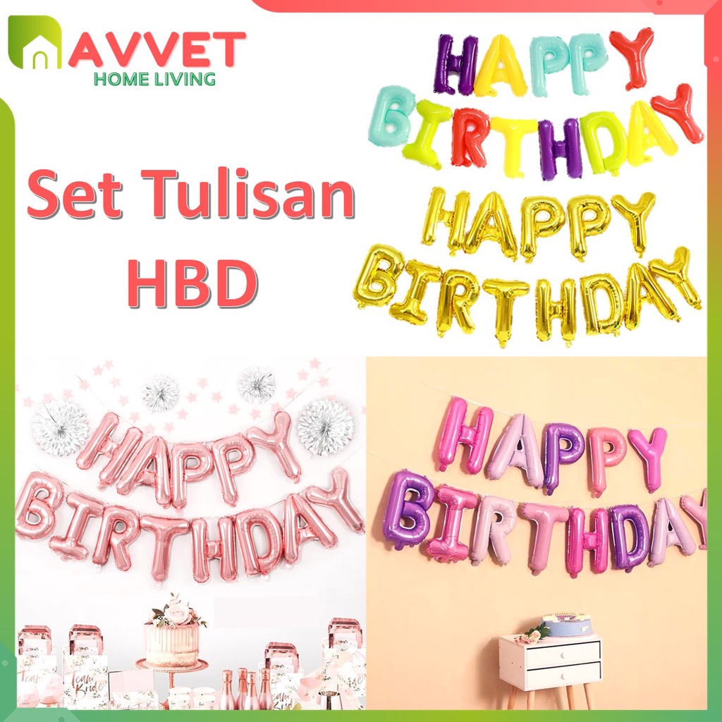 AVVET Paket Balon Foil Happy Birthday Warna Warni 1 Set Balon Foil Rainbow 34 Cm Balon Ulang Tahun Balon Pesta Mix Warna Pastel Murah