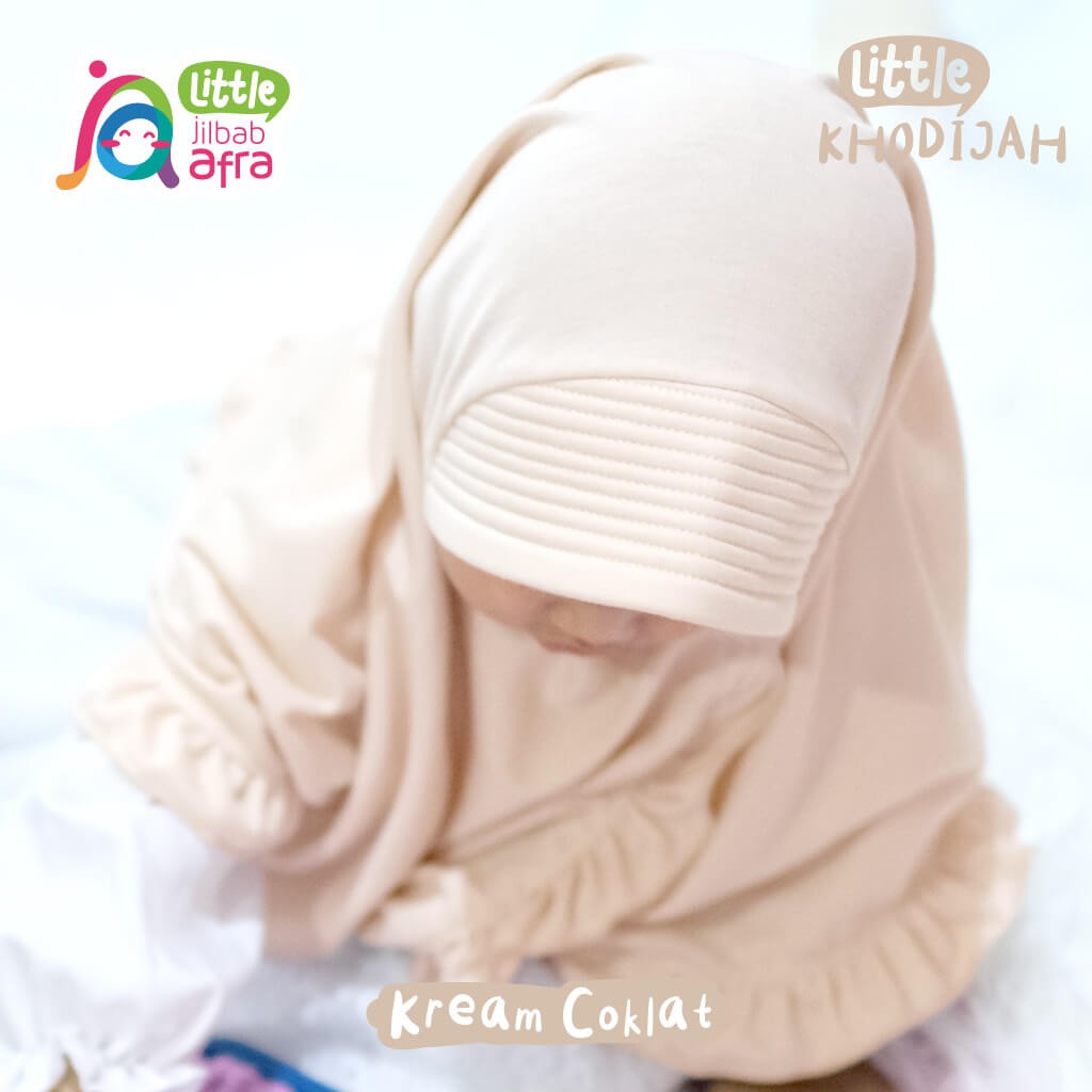 Jilbab Instan Anak Little Khodijah Krem Coklat - Little Jilbab Afra - Bahan Kaos, Adem &amp; Lembut