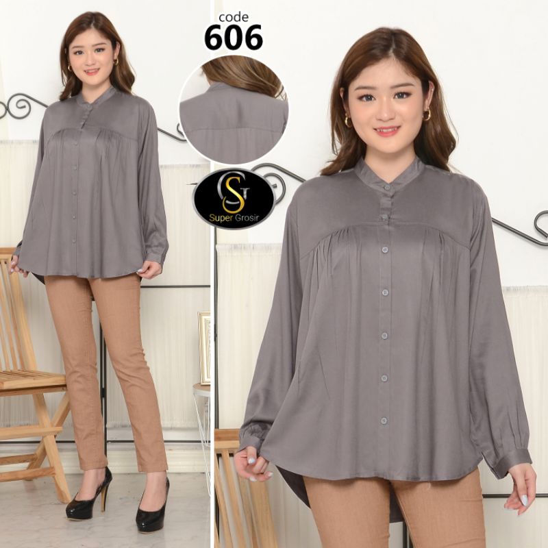 KEMEJA WANITA / KEMEJA WANITA CASUAL KERAH SHANGHAI DADA KERUT -  606