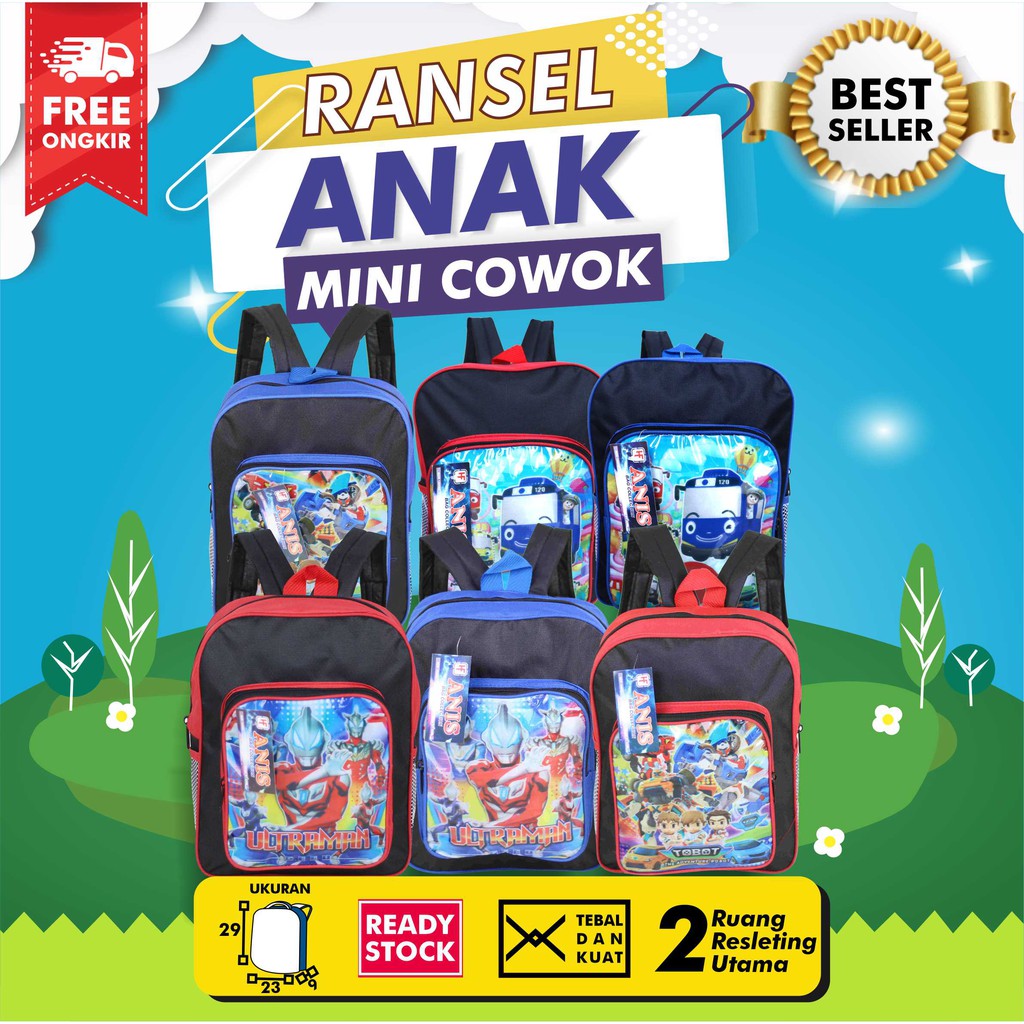 Tas Gendong Anak Kecil Cewek Cowok Sekolah PAUD PLaygroup TK Ransel Mini Murah Meriah Gambar Kartun