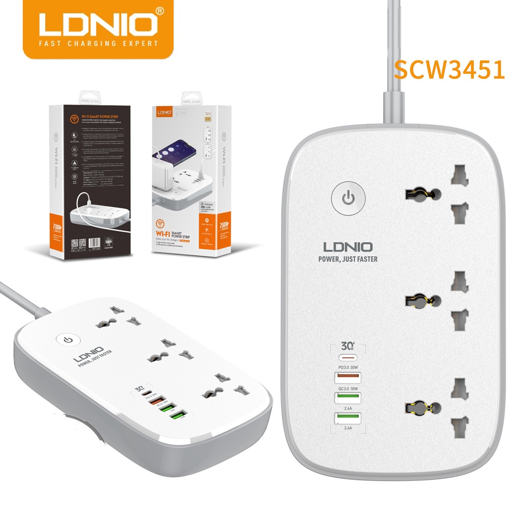 LDNIO SCW3451 DEFENDER SERIES - WiFi Smart Power Strip 3 Socket Universal dengan 4 USB Port