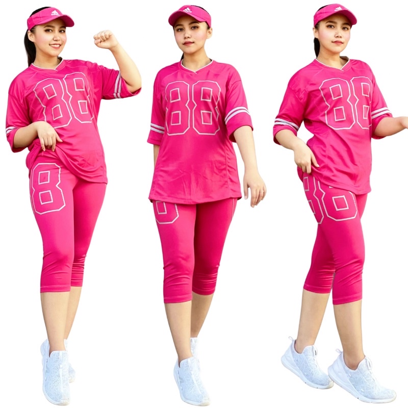 Set Baju 88 Pink List Abu Setelan Baju Senam Gym  Fitness Gowes Cycling Running Jogging Training Lap