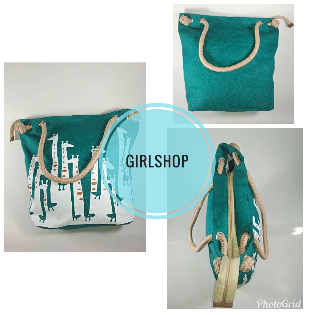 TOTEBAG / TOTE BAG KANVAS DENGAN TALI SUMBU SUDAH RESLETING AMAN MOTIF giraffe
