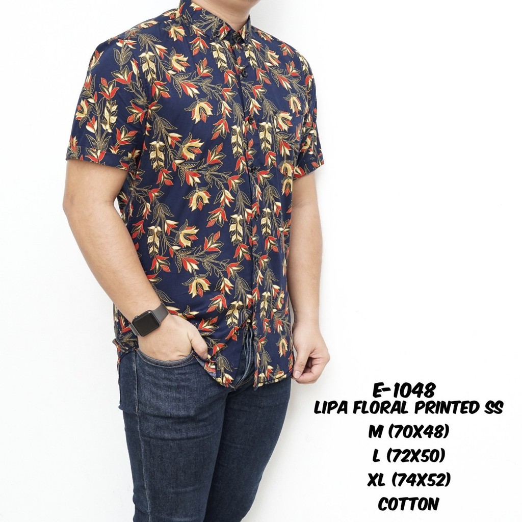 Halocloth E-1048 Baju Kemeja Motif Bunga Keren Lengan Pendek Cowok Pria Murah Lipa Floral Printed