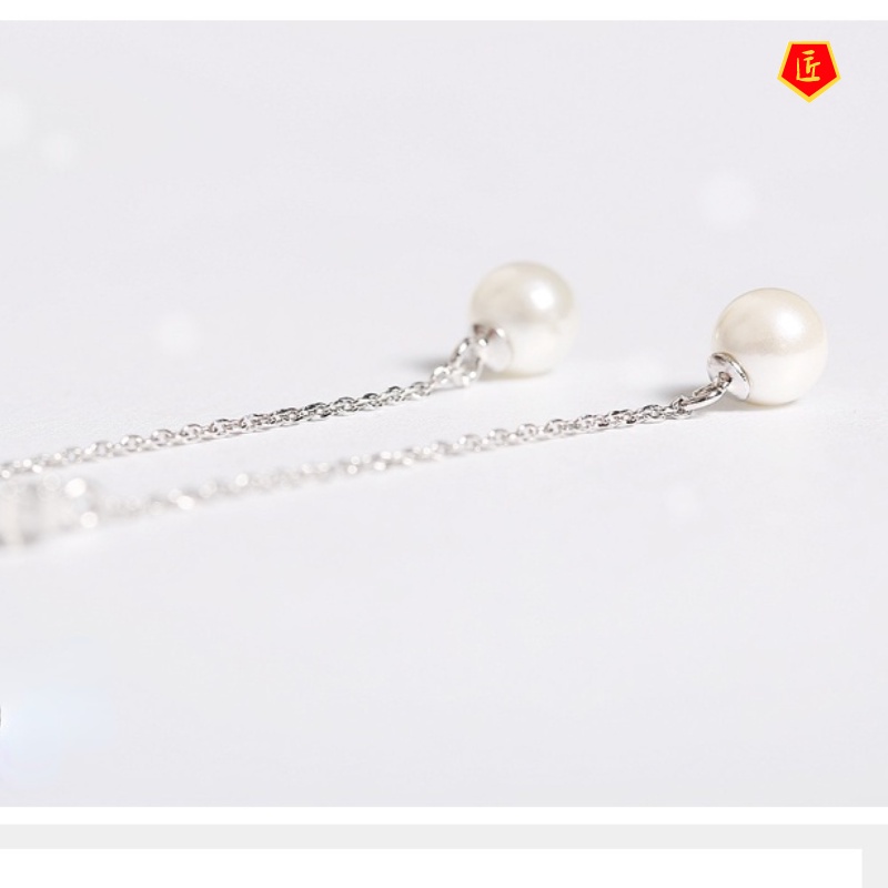 [Ready Stock]Silver Earrings Female Long Fringed Pearl Temperament