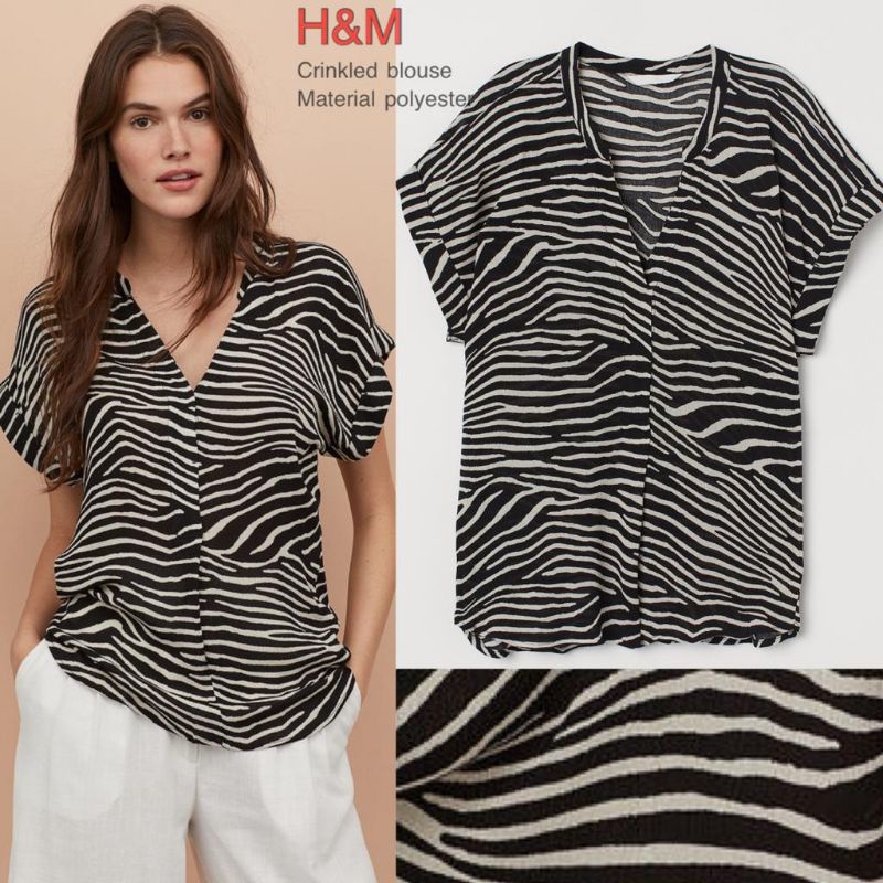 H&amp;M Vneck CREPE Black Zebra Printed &amp; Crepe White Navy Stripe Original Branded