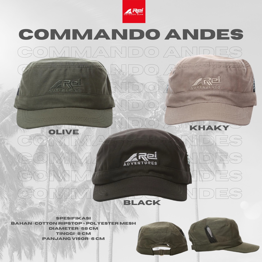 Topi Rei Arei Commando Komando Andes - Hitam