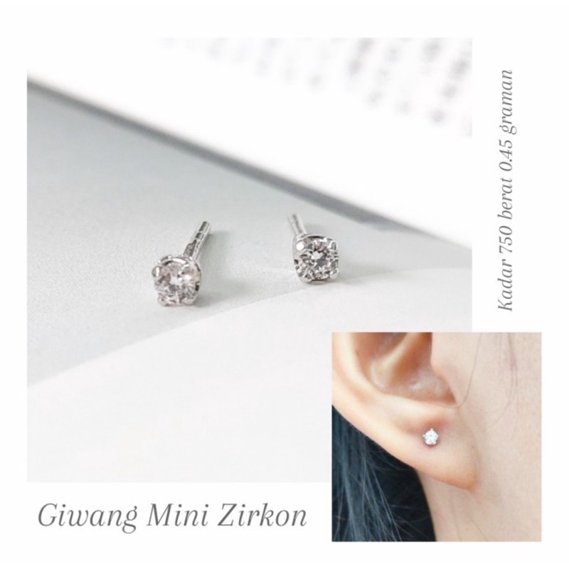 Giwang emas asli solitare kecil kado cantik hadiah ultah anting emas putih 750 soliter