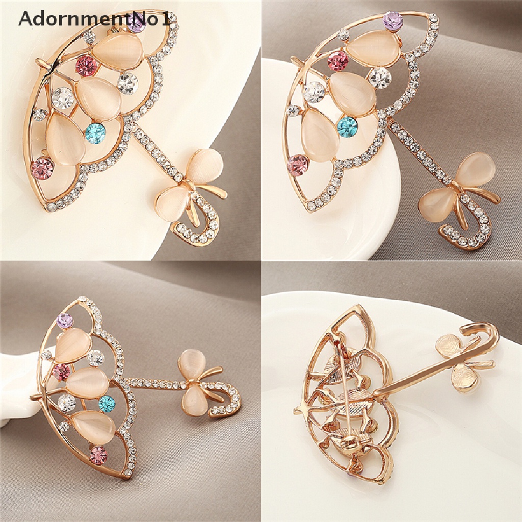 (AdornmentNo1) Bros Pin Bentuk Payung Aksen Opal + Berlian Imitasi Gaya Korea Untuk Wanita