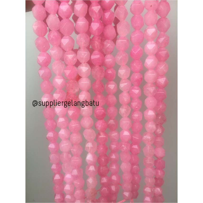 batu faceted hexagon Stone 8mm pink agate akik bahan gelang kalung aksesoris bahan supplier wanita