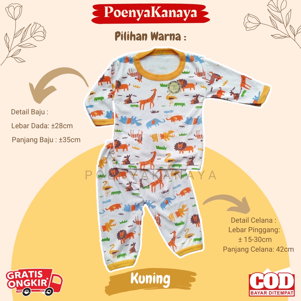 Setelan Baju Bayi Piyama Bayi Panjang SAFARI PUTIH FULL PRINT Viori Size 6-18 Bulan SPY27