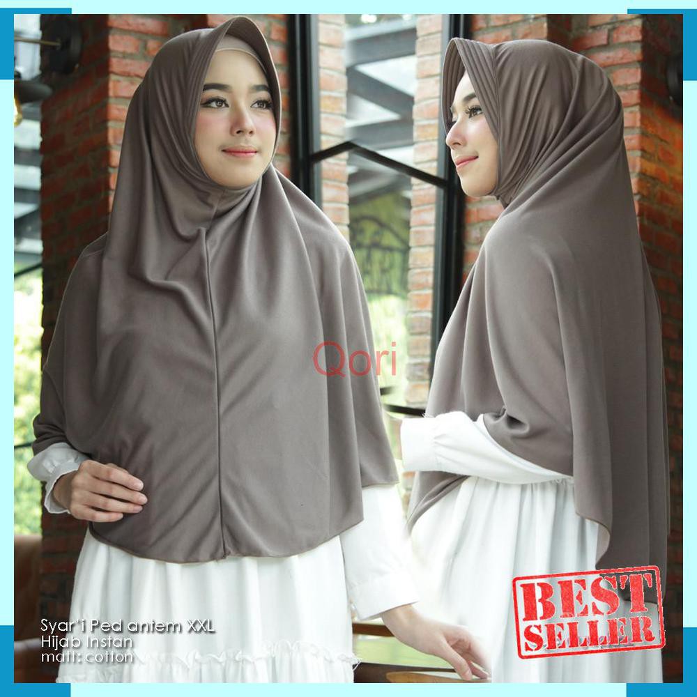 Hijab syari instan ped antem / jilbab jumbo syari XXL /khimar pet jumbo / pinguin syari pet antem