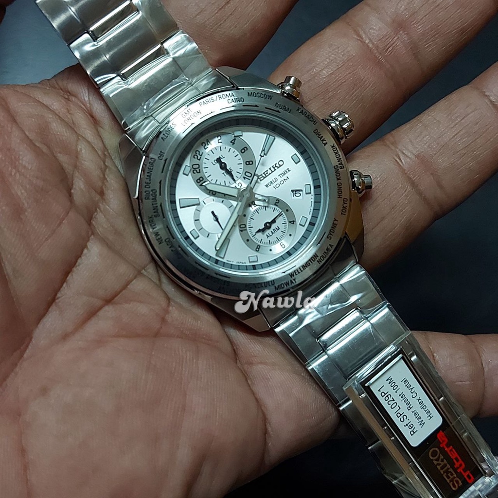 Seiko Quartz SPL029P1 World Timer Silver - Jam Tangan Pria SPL029