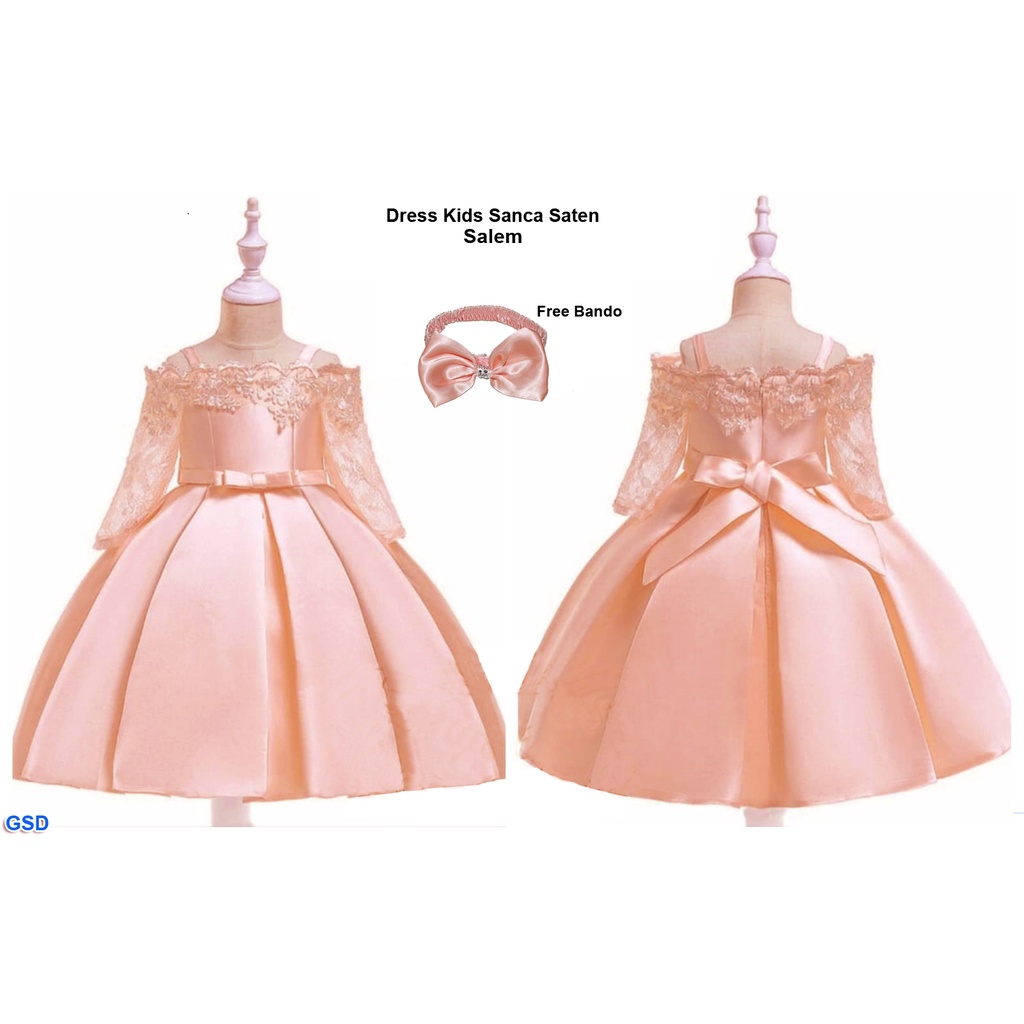 Dress kids Sanca Saten/Dress Pesta Anak Elegant Mewah / Baju Korea Usia 3-5 Tahun/Gaun Bayi Best Seller