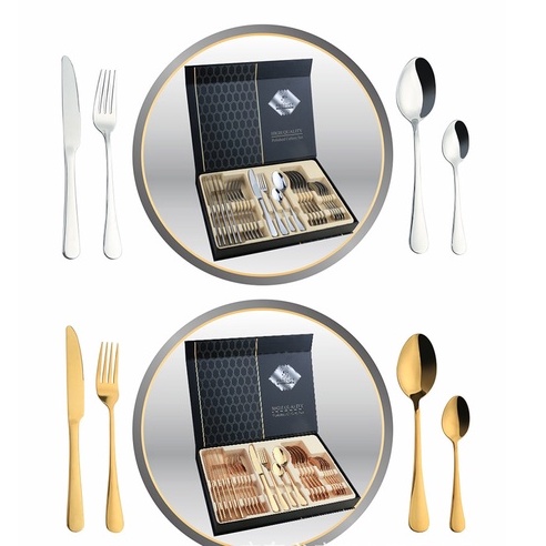 TaffHOME Cutlery Set Perlengkapan Makan PREMIUM Sendok Garpu Pisau 24pcs 6set Stainless Food Grade Tebal cocok untuk hadiah pernikahan keluarga baru 24 PCS Stainless Cutlery Set Flatware Sets High-Grade Mirror Polishing 18/10 Silverware Dinnerware Spoons