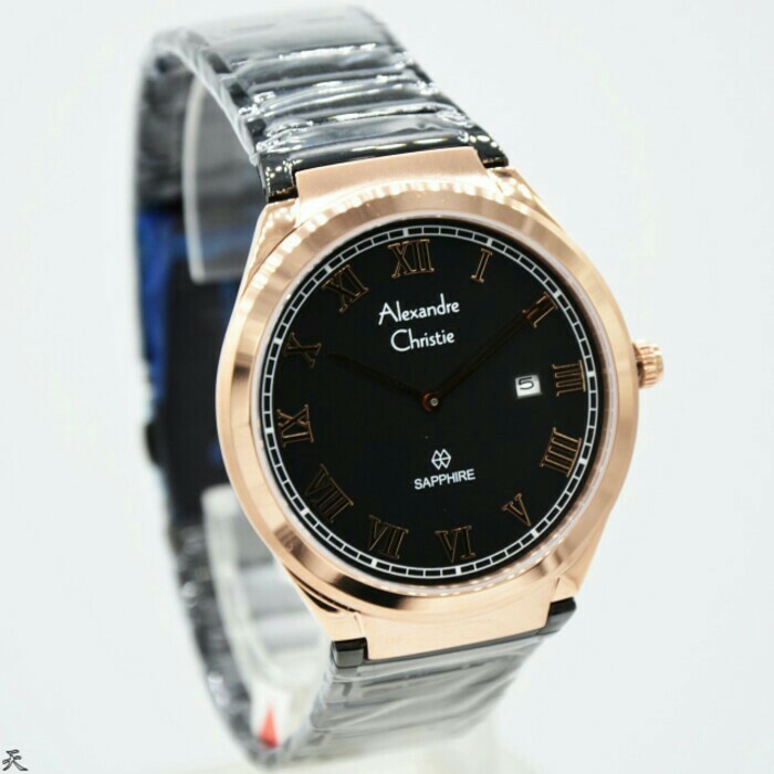 ALEXANDRE CHRISTIE WATCH AC 8538 PRIA SAPPHIRE ROSEGOLD BLACK ORIGINAL