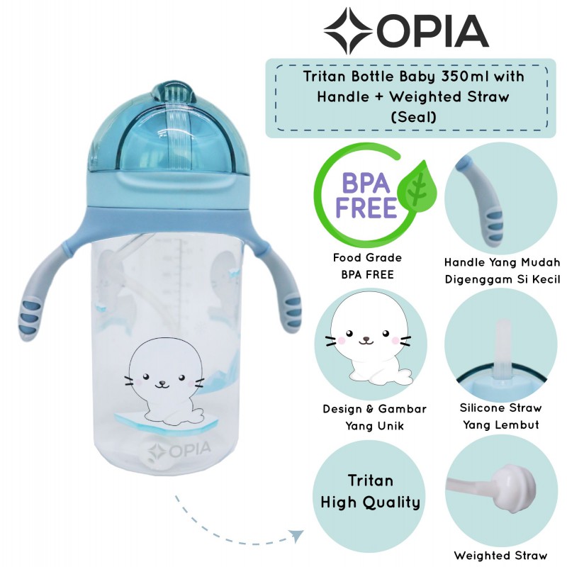 OPIA Tritan Bottle Baby 350ml Seal - Weighted Straw Handle Bottle