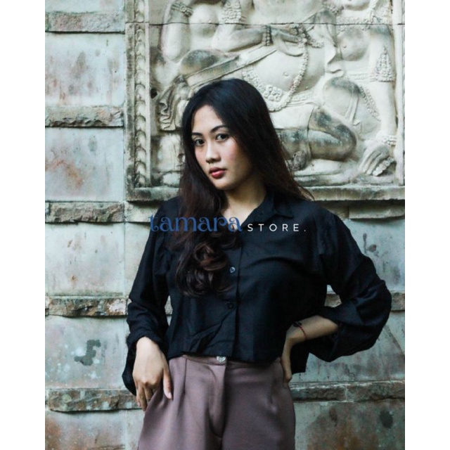 KEMEJA WANITA LENGAN PANJANG CROP OVERSIZE BASIC