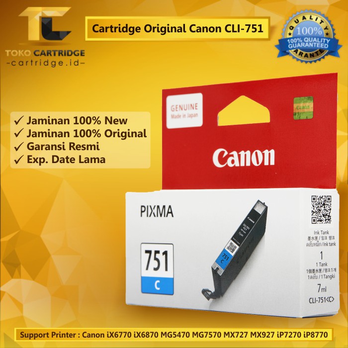 Cartridge Original Canon CLI-751 CLI751 751 751C CLI-751C Cyan, Tinta