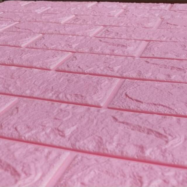 jual  walpaper stiker dinding foam 3D soft pink tekstur bata