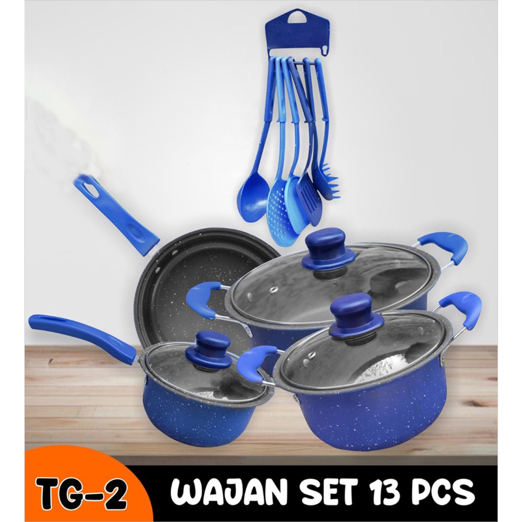 Panci Set lengkap teflon Warna Cookware Frypan Saucepan Milkpot Free Spatula 6Pcs Rijeck ( Tanpa Tutup ) + Penyok