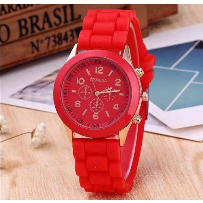 Jam Tangan GENEVA Wanita Pria COUPLE Analog Fashion-Merah
